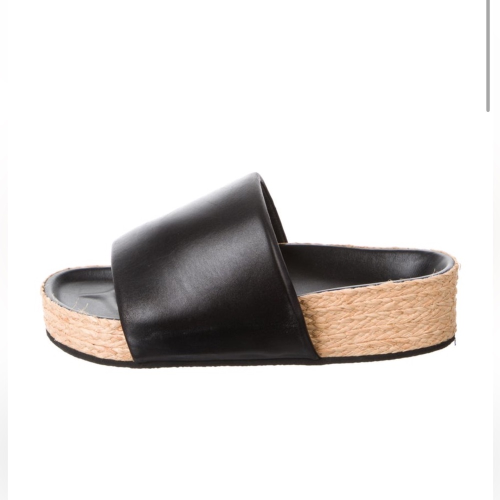 Celine Leather Espadrille Platform Sandals/slides black